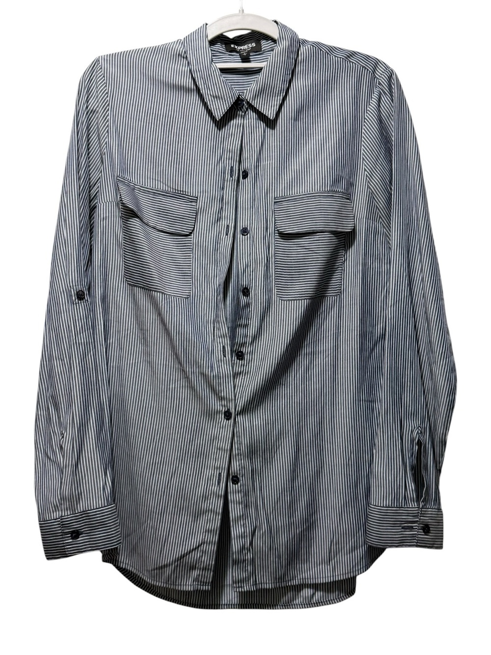Express Black and White Pinstripe Button-Down Shirt city shirt